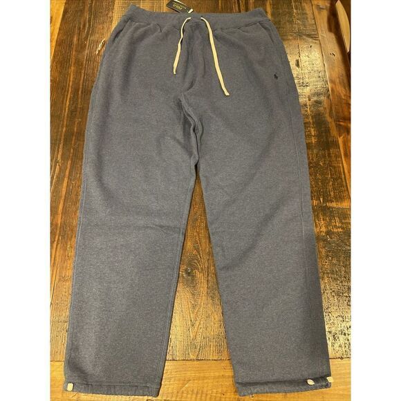 NEW Polo Ralph Lauren Classic Heather Blue Fleece Drawstring Sweatpants Men